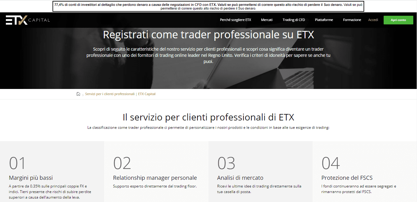 Servizio per clienti professionali di ETX capital Servizio per clienti professionali di ETX capital